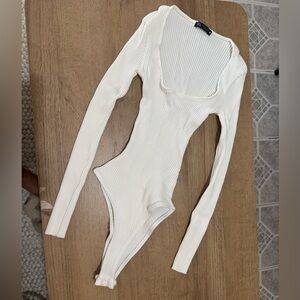 Zara White Ribbed Bodysuit